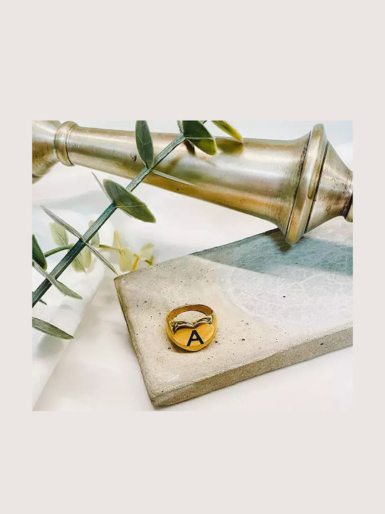 Δαχτυλίδι Σεβαλιέ Ανοξείδωτο Ατσάλι Heart Seal Gold