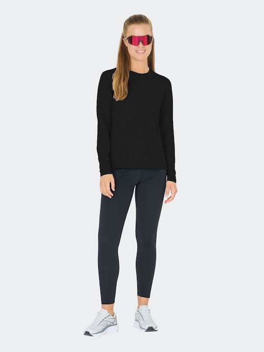 Damen Langärmeliges Top Schwarz Meliert