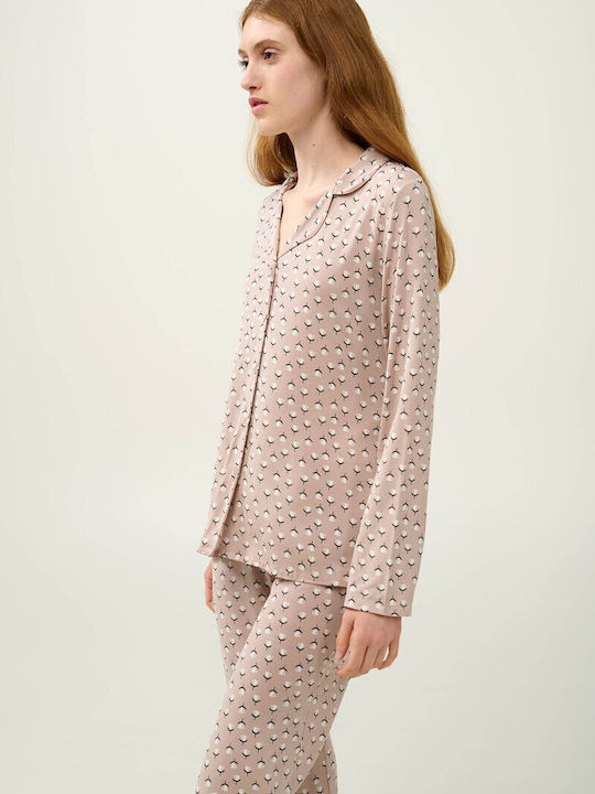 Vamp Χειμερινό Γυναικείο Σετ Πιτζάμας Beige Peach Vamp Χειμερινό Γυναικείο Σετ Πιτζάμας Beige Peach