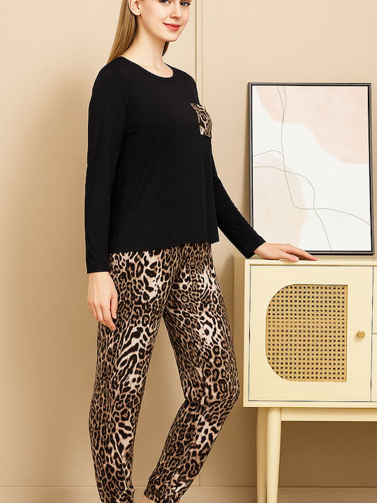 Fuanna Winter Women's Pyjama Set Black