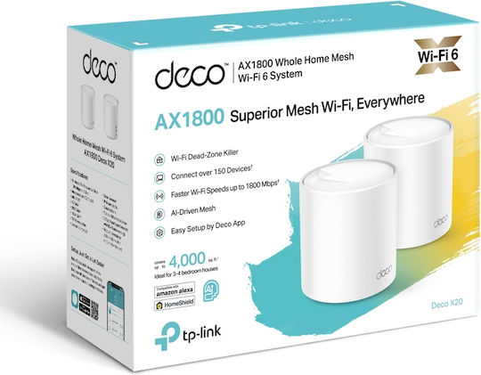TP-LINK Deco X20 v3 WiFi Mesh Network Access Point Wi‑Fi 6 Dual Band (2.4 & 5GHz) in Double Kit