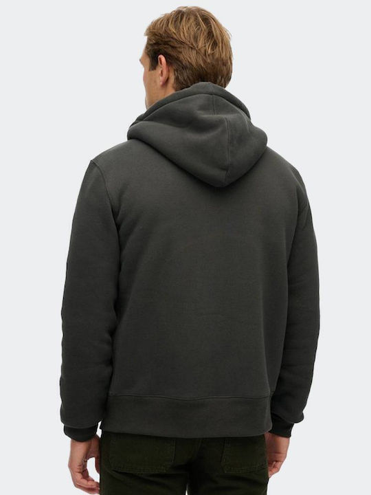 D2 Ovin Borg Lined Sweatshirt with Hood Khaki