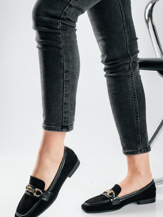 Leather Women's Loafers in Black Color