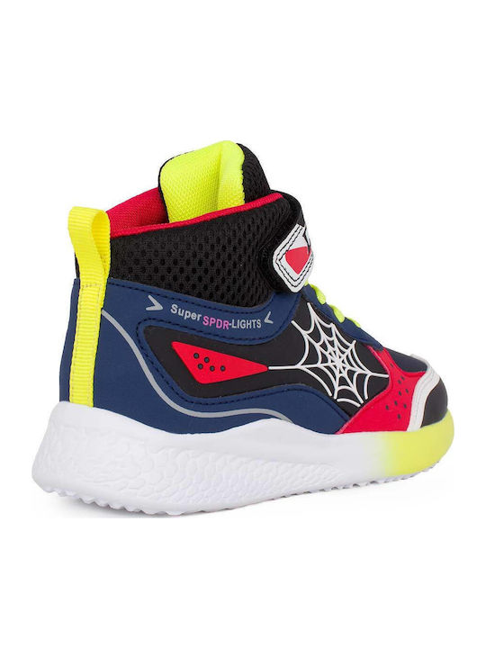 Παιδικά Sneakers High Ανατομικά με Σκρατς & Φωτάκια Πολύχρωμα