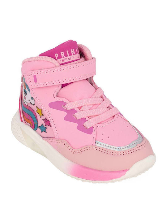 Kinder Sneakers Hoch mit Klettverschluss & Lichtern Rosa