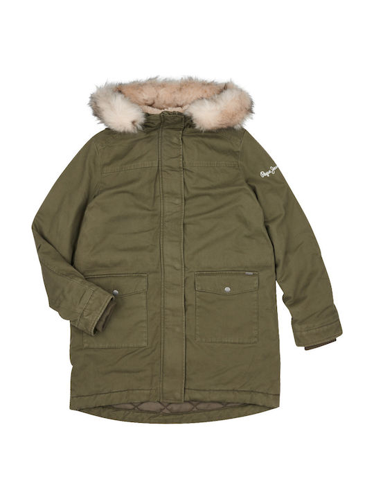Alisa Kinder Parka Lang mit Futter & Kapuze Khaki