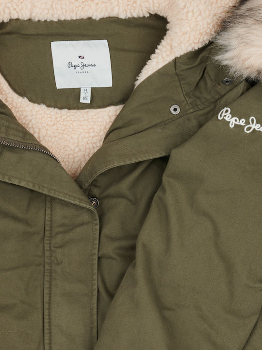 Alisa Kinder Parka Lang mit Futter & Kapuze Khaki