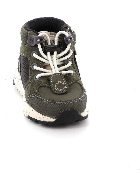 Lederne Kinderstiefeletten mit Schnürsenkeln Khaki
