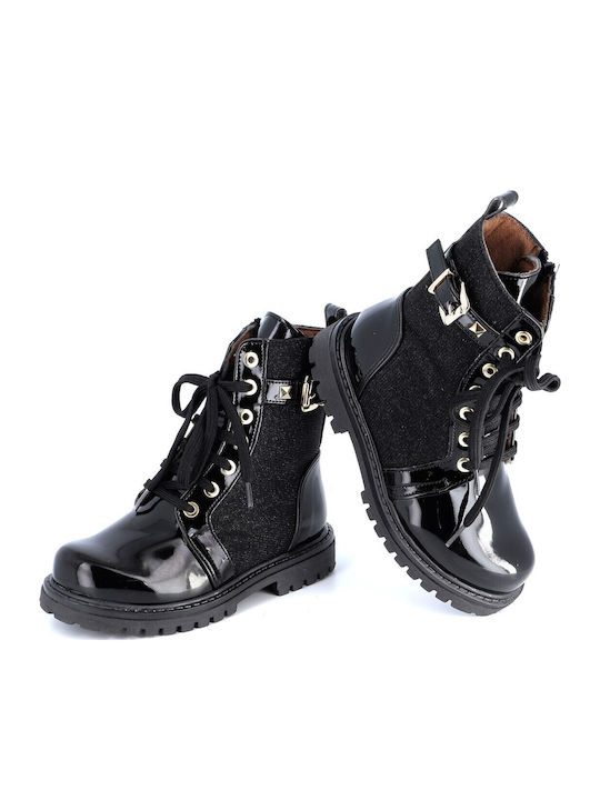 Kids Boots from Patent Leather with Zipper Black