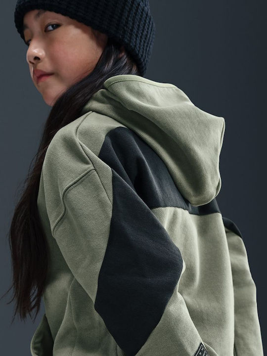 Fleece Παιδικό Φούτερ με Κουκούλα και Τσέπες Πράσινο Air