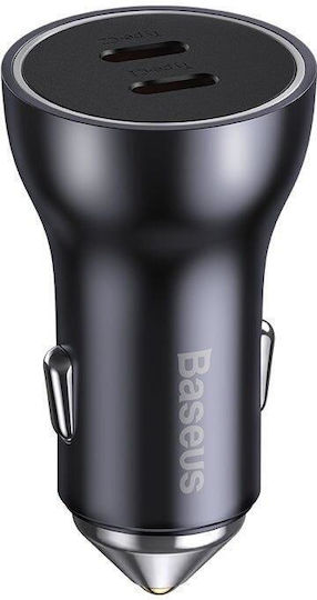 Baseus Car Charger 60W Fast Charging with Ports: 2xType-C with Cable Type-C Gray Color