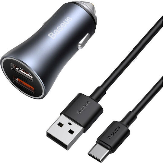 Baseus Car Charger 60W Fast Charging with Ports: 2xType-C with Cable Type-C Gray Color