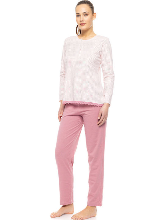 Pink Label Winter Damen-Schlafanzug-Set Baumwollene Petit Rosa