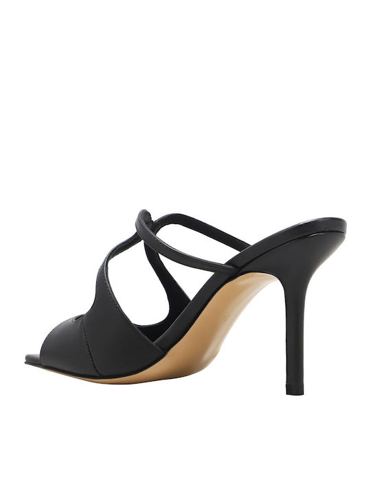Leder Mules mit Hoch Absatz in Schwarz Farbe