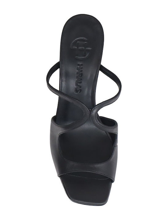 Leder Mules mit Hoch Absatz in Schwarz Farbe