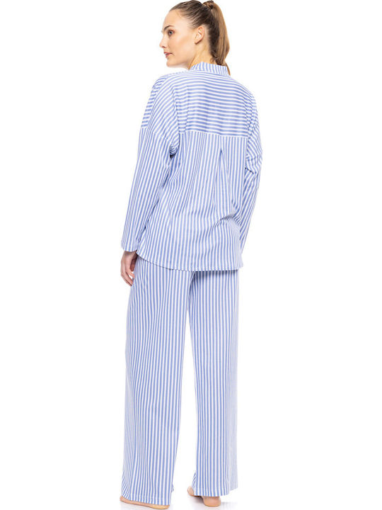 Pink Label Winter Damen Schlafanzug & Pyjamas Baumwollene Hellblaue