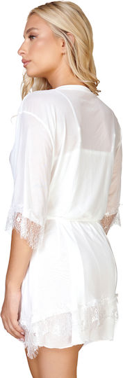 Set Negligé-Kimono Mit Spitze Details Weiß