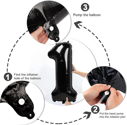 Baloane Flippy Metalic Folie Număr Figură Tematică Zi De Naștere 40 Cm Ambalaj Individual Pai Inclus Aer Heliu Umflare Negru Număr 1