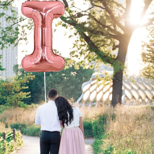 Baloane Litera Folie Metalică I Flippy 100 Cm Umflare Heliu Aer Ambalaj Individual Pai Inclus Rose Gold