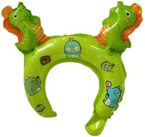 Baloane Din Folie Metalizată Flippy Coroană Tip Urechi Design Dinozauri Ambalaj Individual Pai Inclus Umflare Aer Heliu 29 X 26,5 Cm Verde