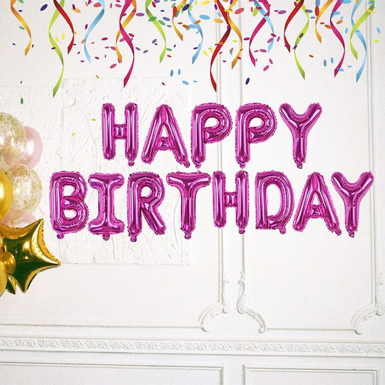 Set Baloane Folie Metalică Flippy Design Happy Birthday 40 Cm Scrisori Baloane Petrecere Ambalaj Individual Pai Sfoară Adeziv Inclus Umflare Aer Heliu Violet