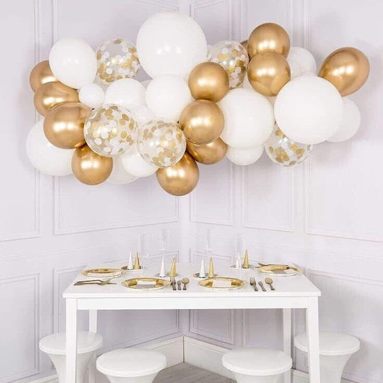 Set 16 Baloane Latex Flippy Party Model 30 Cm Alb Auriu Transparent Confetti 2.8 G