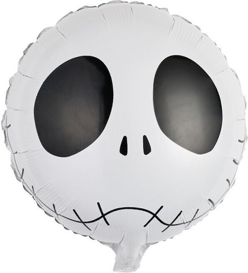 Set 5 Baloane Metalice Folie Figuri Flippy Tematică Halloween Cu Pai Inclus Ambalaj Individual Umflare Aer Heliu Figură Craniu 50,5x74 Cm Stele Cercuri 45 Cm Negru Alb