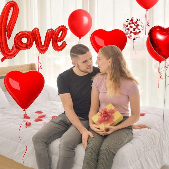 Set 13 Baloane Latex Folie Metalică Litere Flippy Figuri Inimă Design Dragoste Tematică Ziua Îndrăgostiților Baloane Petrecere Confetti 102x65cm 45 Cm 30 Cm Pai Inclus Aer Heliu Umflare Roșii