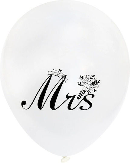 Set 10 Baloane Latex Flippy Design Petrecere Nuntă Mr Mrs Tocmai Căsătoriți 2.8 G 30 Cm Alb Negru
