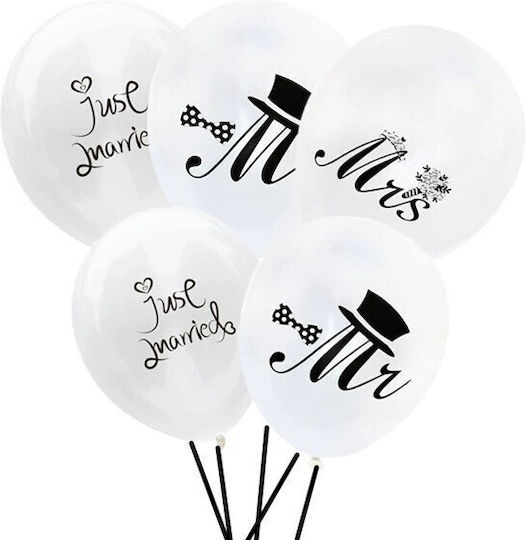 Set 10 Baloane Latex Flippy Design Petrecere Nuntă Mr Mrs Tocmai Căsătoriți 2.8 G 30 Cm Alb Negru