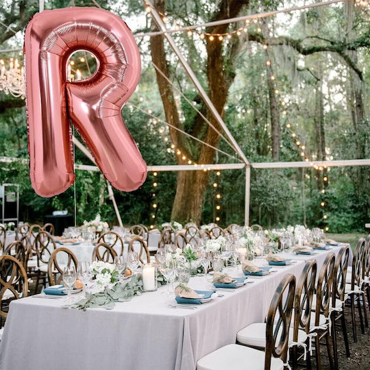 Baloane Litera R Din Folie Metalizată Flippy 100 Cm Umflat Cu Heliu Aer Ambalaj Individual Pai Inclus Rose Gold