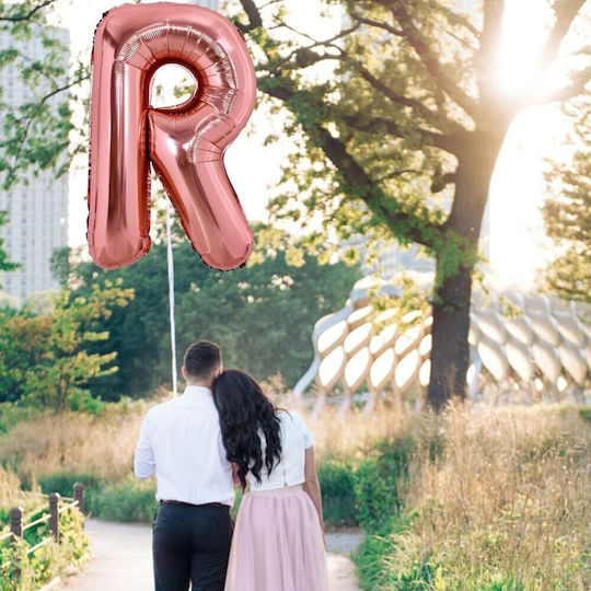 Baloane Litera R Din Folie Metalizată Flippy 100 Cm Umflat Cu Heliu Aer Ambalaj Individual Pai Inclus Rose Gold