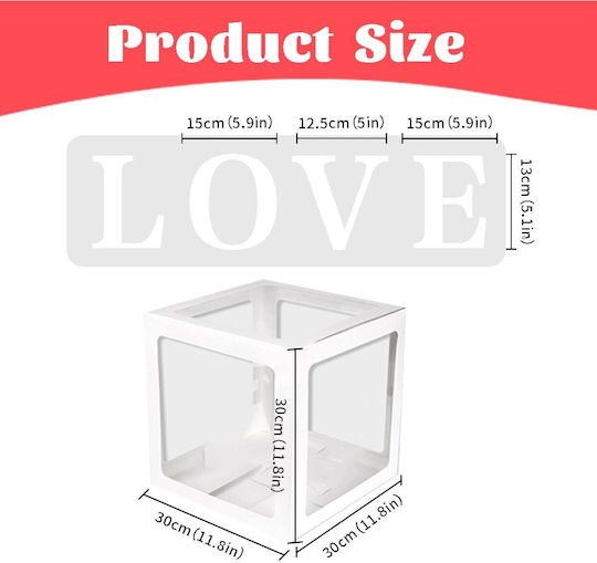 Set 4 Cutii Baloane Flippy Love Script Design Tematică Dragoste Cuburi Decorative Din Plastic Accesorii Petrecere 30 X 30 Cm Contur Alb Transparent
