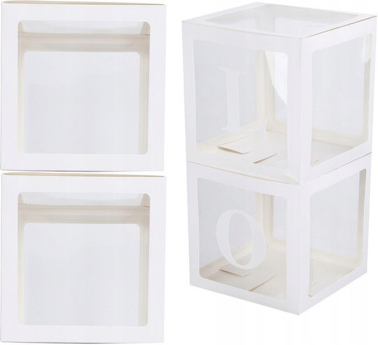 Set 4 Cutii Baloane Flippy Model Simplu Tematică Aniversări Cuburi Decorative Din Plastic Accesorii Petrecere 30 X 30 Cm Transparent Contur Alb