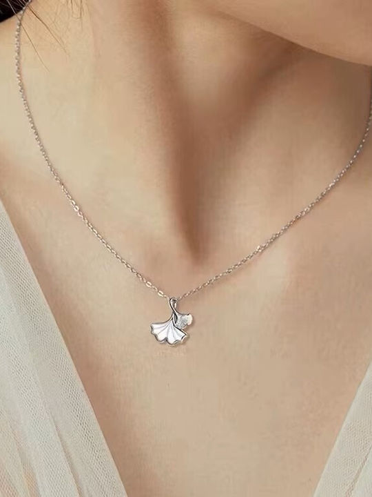 By Queen Дамска Сребърна Огърлица Ginkgo