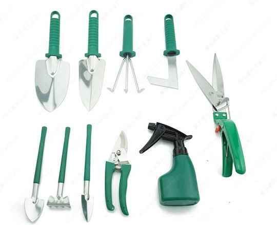 Set 10 Unelte de Grădină Flippy Pentru Plantare Prelucrare Sol Îngrijire Plante Mânere Verzi Material PVC Oțel Inoxidabil Cutie Inclusă 37x28x7 Cm Negre