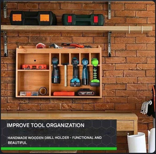 Electric Tool Organizer Toolzilla Wall-mounted 5 Hanging Slots Solid Wooden Tool Storage Garage Workshop Storage 1buc TOOL-000030