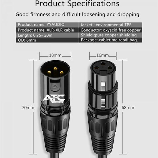 ATC Cable XLR male - XLR female Μαύρο 2m SM7636