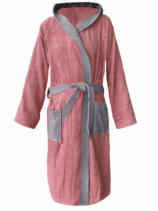Homelevel Bathrobe with Hood Pink / Gray 340gr/m²