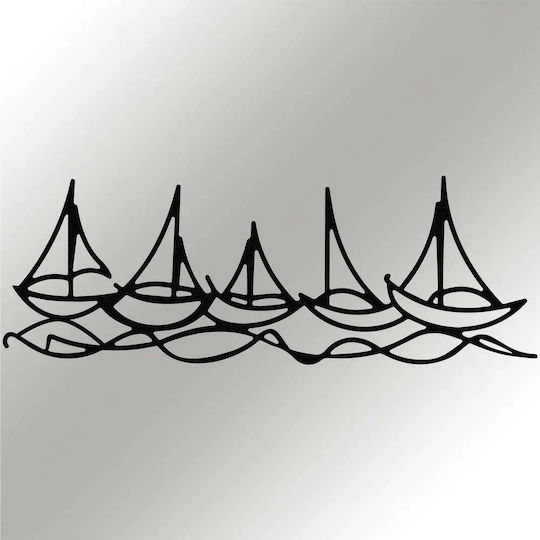 Wallity Wanddekoration Silhouette Ships In Water Schwarz aus Metall 68x24cm