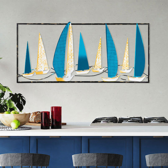 Διακοσμητικό Τοίχου Yelkenli 930dyu1178 40x90cm Blue-white Wallity Μέταλλο