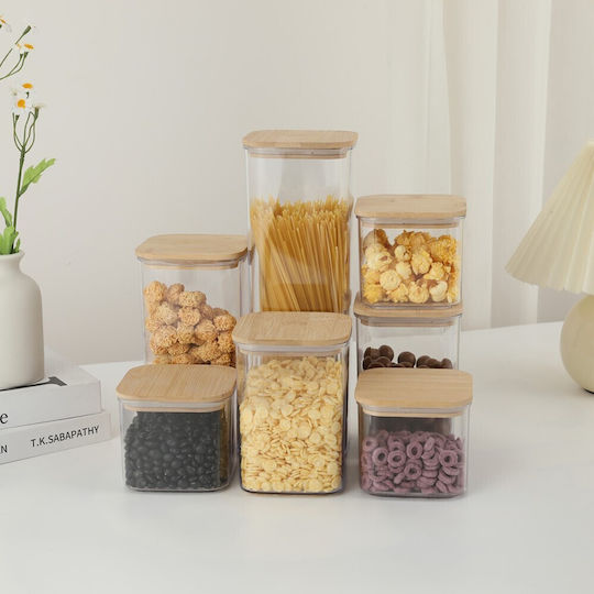 Food Storage Boxes Flippy Set 7 Behältertyp Behälter Getreidevertrieb Kunststoff Bambusdeckel 2 Stück 0,5 L 2 Stück 0,8 L 2 Stück 1,2 L 1 Stück 2,5 L Transparent