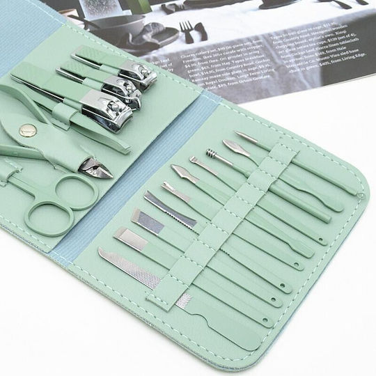 Set Cosmetic De Îngrijire 16 Piese Flippy Manichiură Pedichiură Față Include Geantă Organizator Din Piele Eco Verde