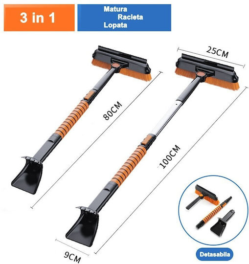 Flippy Lopată de Zăpadă 3 În 1 Cu Perie Răzuitoare Rotativă Telescopică Detasabilă Din Aluminiu Material ABS 100 X 25 Cm Negru