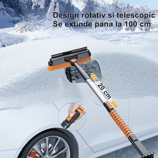 Flippy Lopată de Zăpadă 3 În 1 Cu Perie Răzuitoare Rotativă Telescopică Detasabilă Din Aluminiu Material ABS 100 X 25 Cm Negru