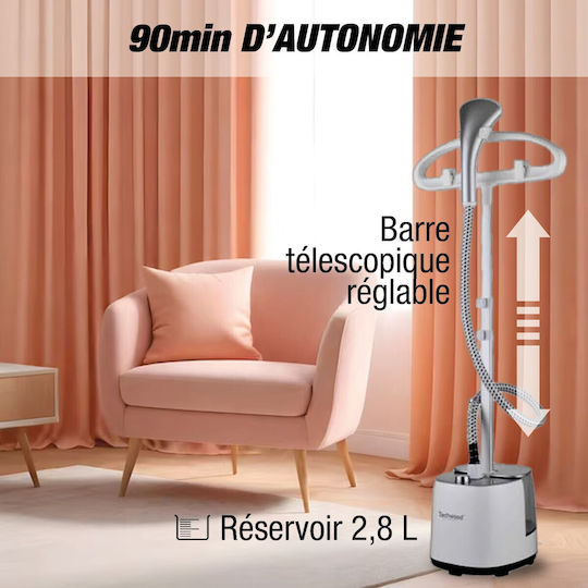 Techwood Aparat de călcat cu abur pentru haine pardoseală 2000W cu rezervor 2.8lt Alb