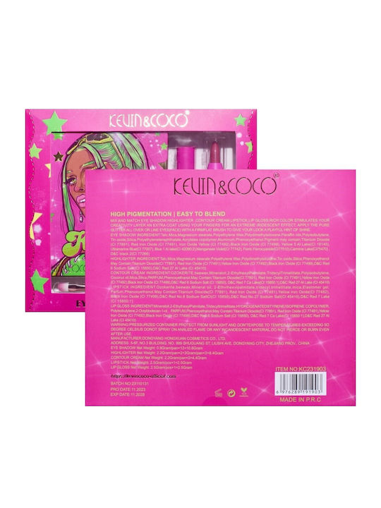 Set 4 Produse de Machiaj Kevin Coco Green Cool Girl 18 Culori 20.5 X 18.2 X 2.2 Cm