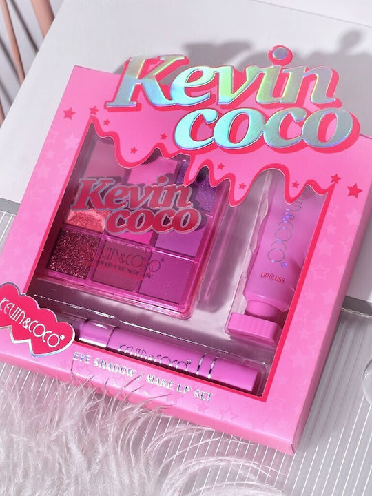 Set Machiaj 3 Produse Kevin Coco Roz Ice Star 9 Culori 15.5 X 13 X 3.4 Cm