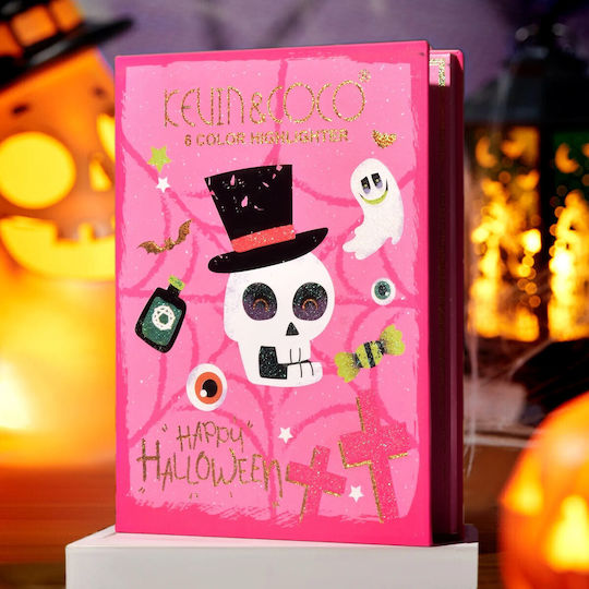 Paletă Highlighter Flippy 6 Nuanțe Halloween Culori Calde Dreptunghiulară 160g 24 Luni Termen de Valabilitate 17.4x11.5x1.3 Cm Variantă B Nude-rose