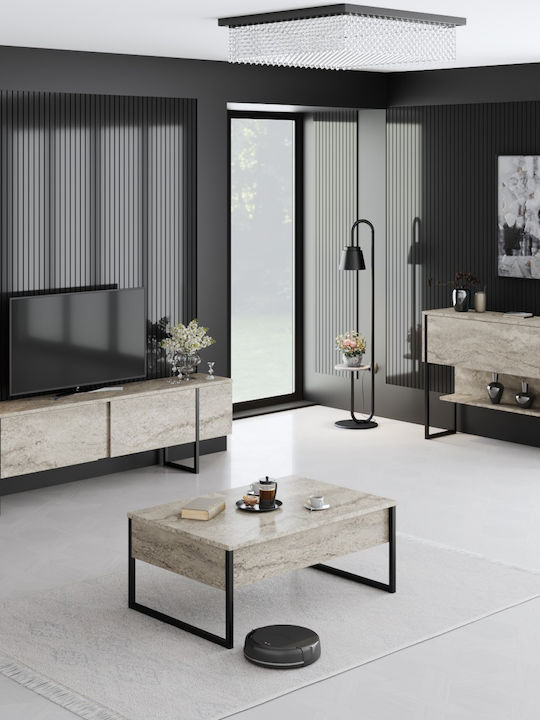 Consolă Luxe 618bly1410 120x30x80cm Travertin Bej-negru PAL Metal